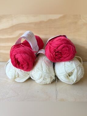70% Bamboo 30% Cotton Yarn White Pink Fuchsia Lot Of 5